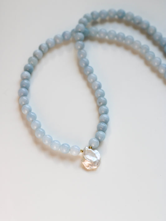 Blue Jade with Pearl Pendant
