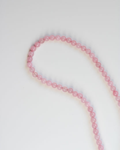 Light Pink Rose Quartz Necklace with Pearl Charm Toggle