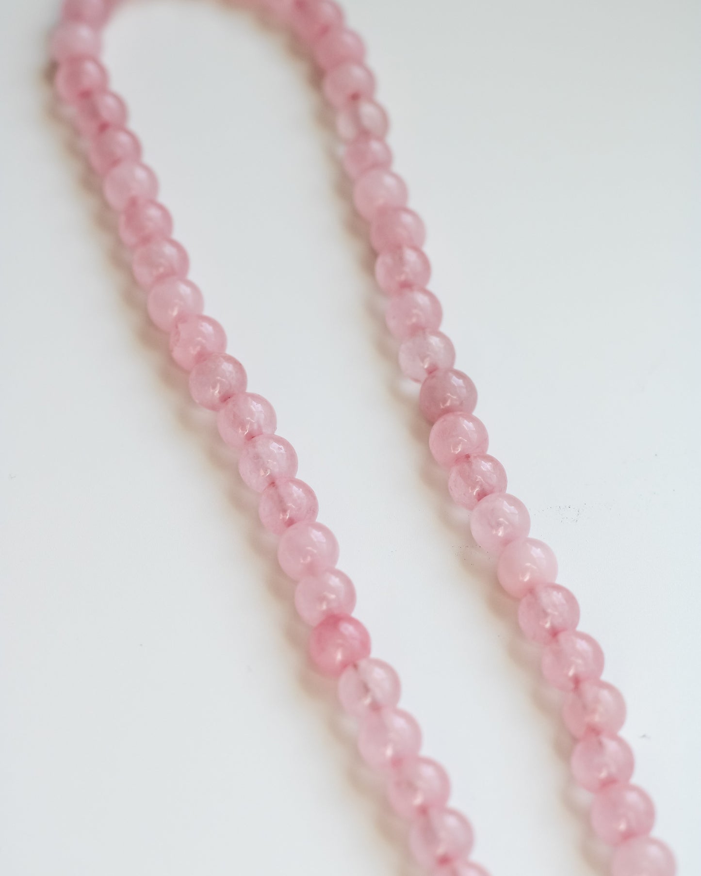 Light Pink Rose Quartz Necklace with Pearl Charm Toggle